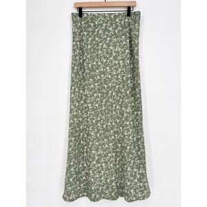 Altar'd State Moss Green Floral 90's Y2K Side Slit Maxi Skirt Size XXL